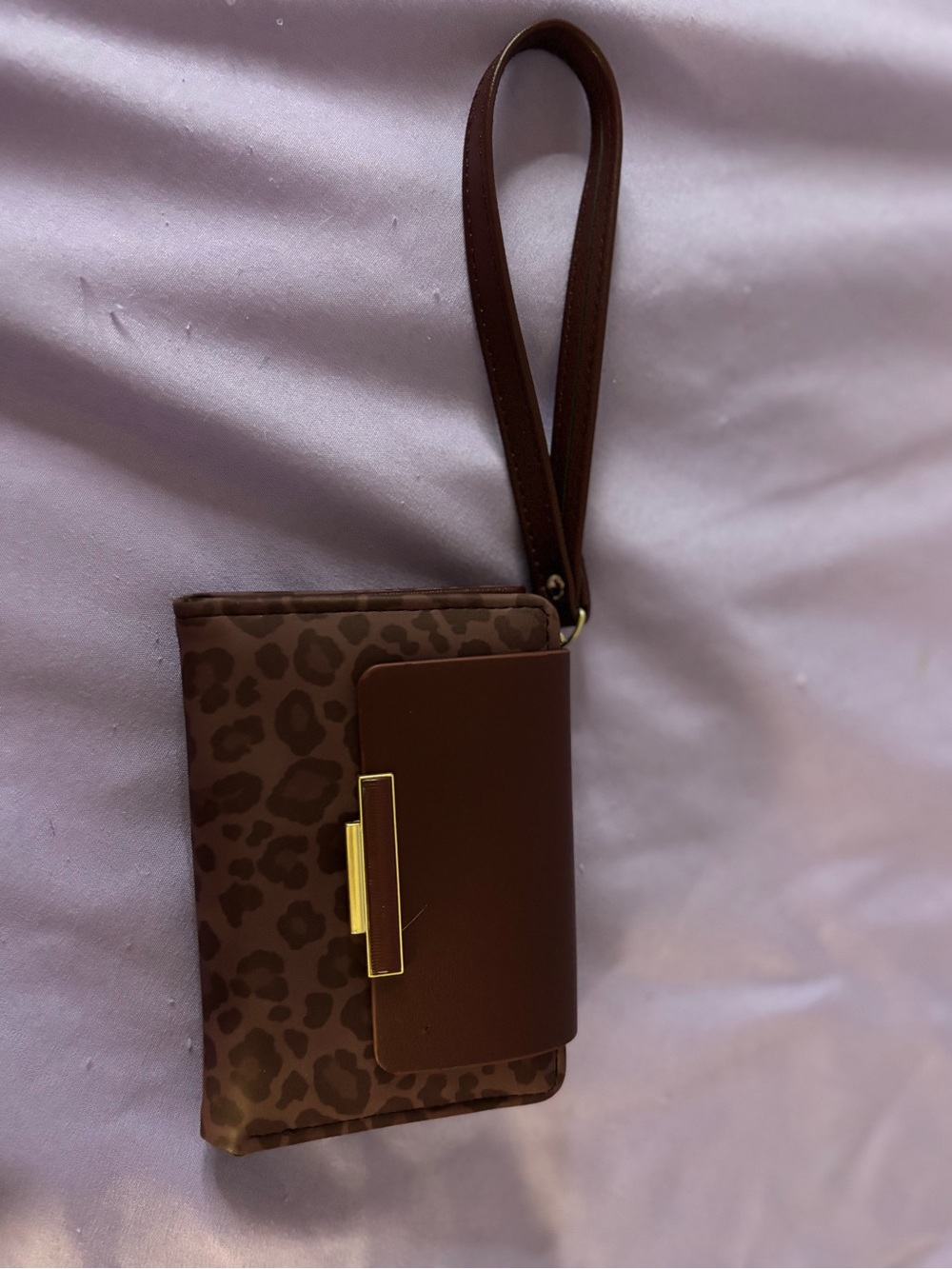 SHEIN Brown Leopard Print Wristlet Clutch